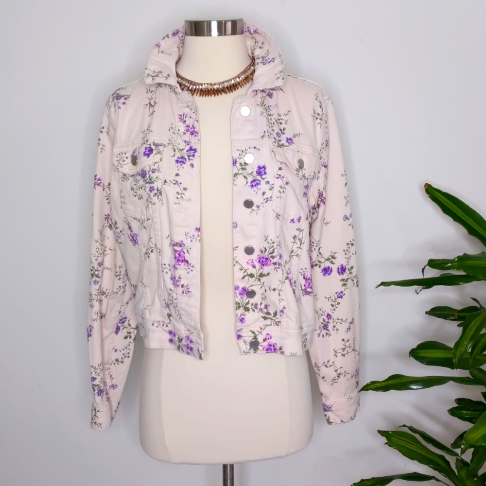 Candies Floral Print Jean Jacket Size Medium - Picture 3 of 11